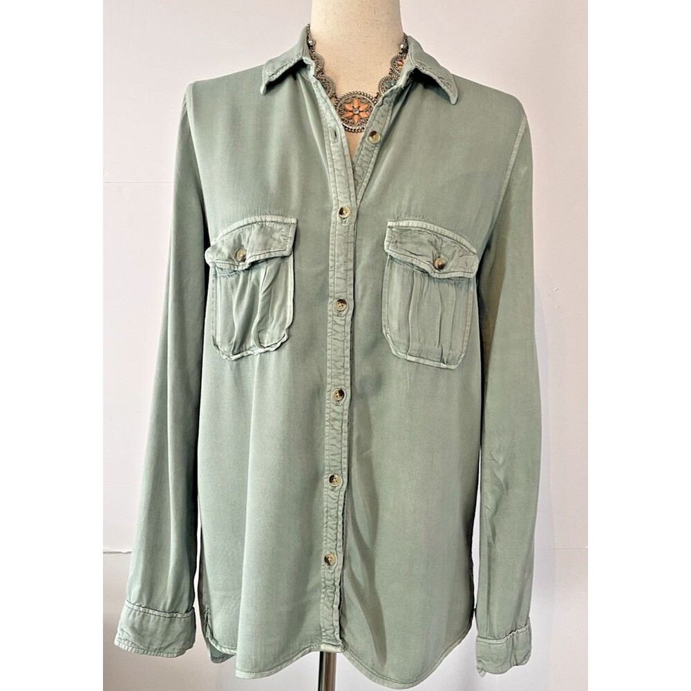 Harper long sleeve romantic pocket button up womens blouse sz L #boho